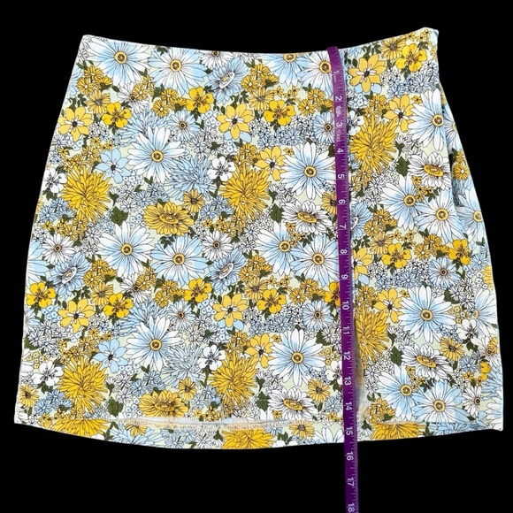 Urban Outfitters Notched Linen Floral Mini Skirt yellow Darren size S petite 921 - Picture 13 of 14